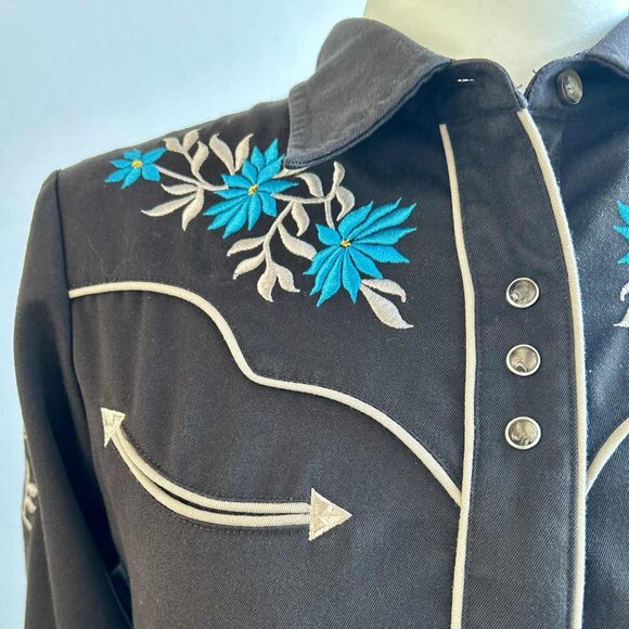 Vintage Roper Espresso Embroidered Floral Western Snap Shirt with Piping – US S - Picture 12 of 14